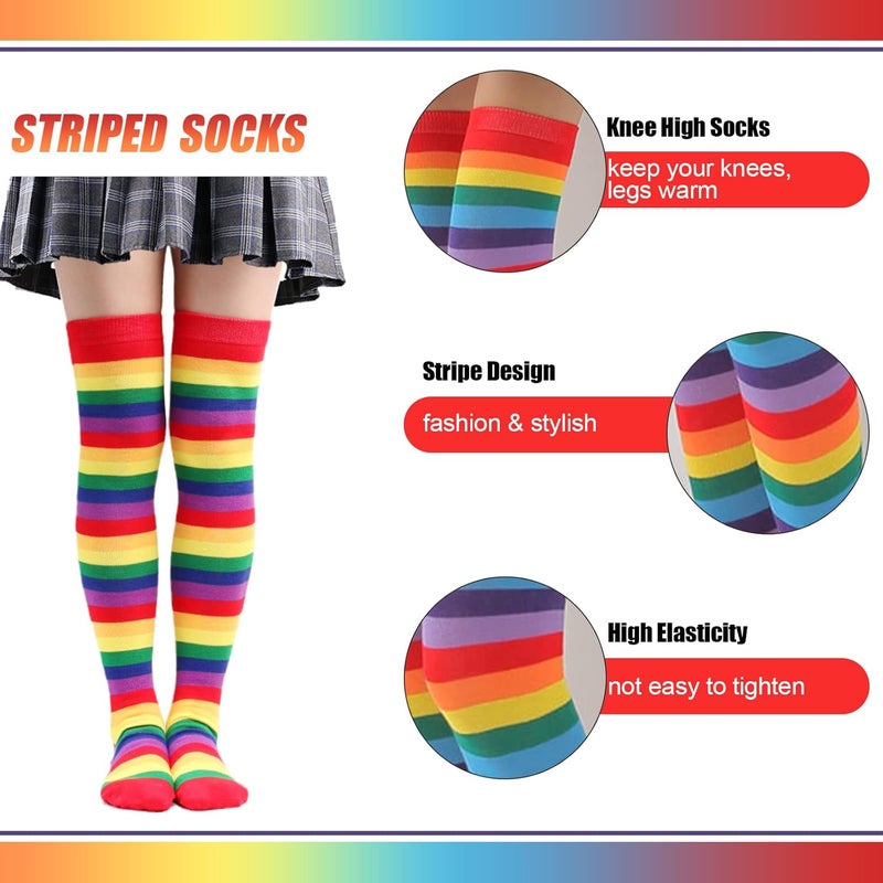 Barrlves Store 2/4 Sets Womens Striped Knee High Socks Long Knitted Arm Warmers Fingerless Gloves for Halloween Costume - Image 3